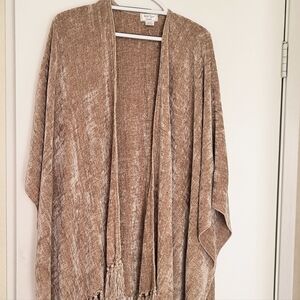 Tan Women's Sweater by Wild Spirit Designs Wrap Shawl One Size Soft Fringe